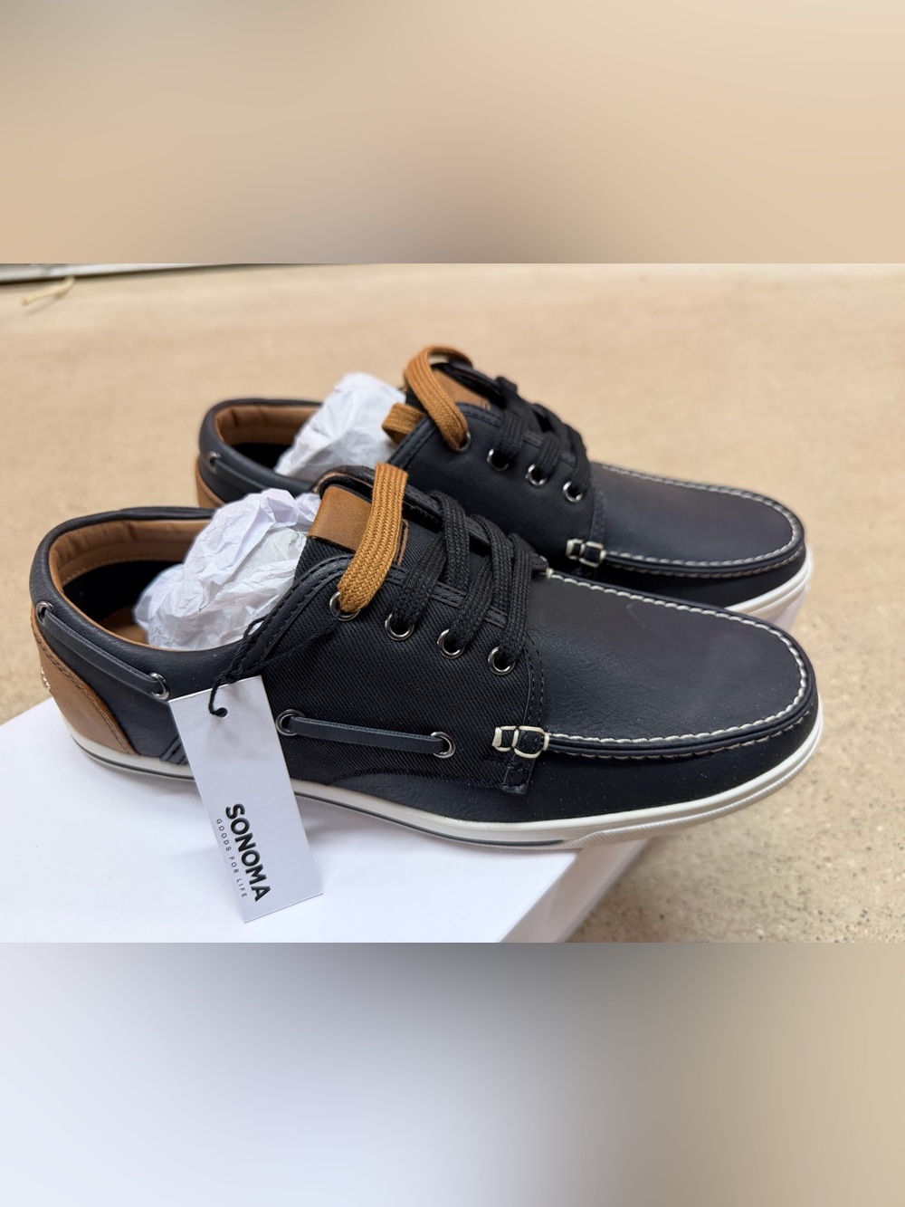 NWT Sonoma Men’s Royce Black & Brown Men's Boat Shoes Size 8